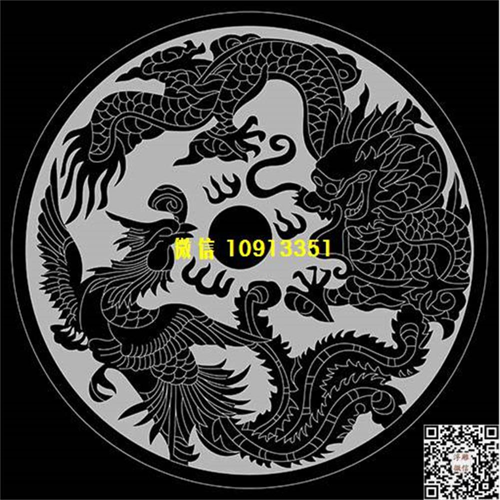 精雕图110龙凤戏珠圆形墓碑板精雕图线雕图线条图单线铣底图_电脑雕刻plt文泰矢量图精雕图浮雕图